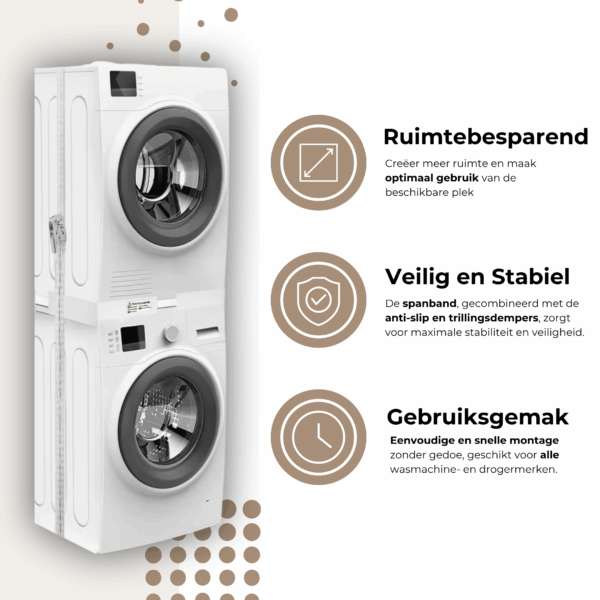 Stapelkit voor wasmachine en droger – ruimtebesparend, veilig en gebruiksvriendelijk