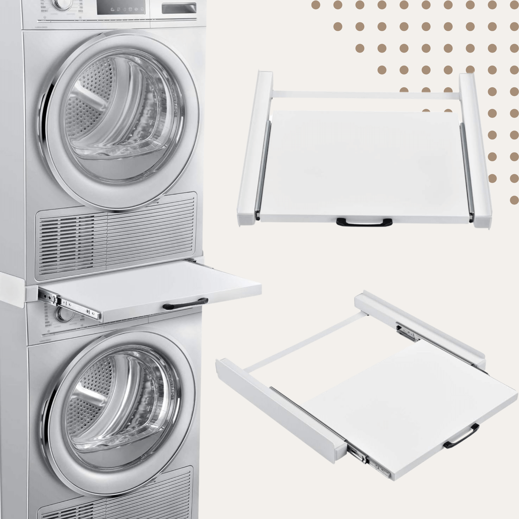 Uitschuifbare plank van stapelkit – ideaal als werkblad voor wasmand of kledingvouwen direct onder de droger