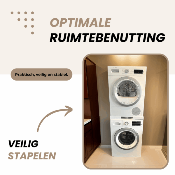 Droger op wasmachine stapelen met Dastium stapelkit – veilige en ruimtebesparende opstelling
