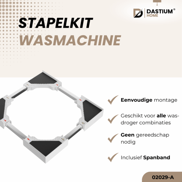 Stapelkit voor wasmachine en droger met antislip en spanband – geschikt voor alle combinaties