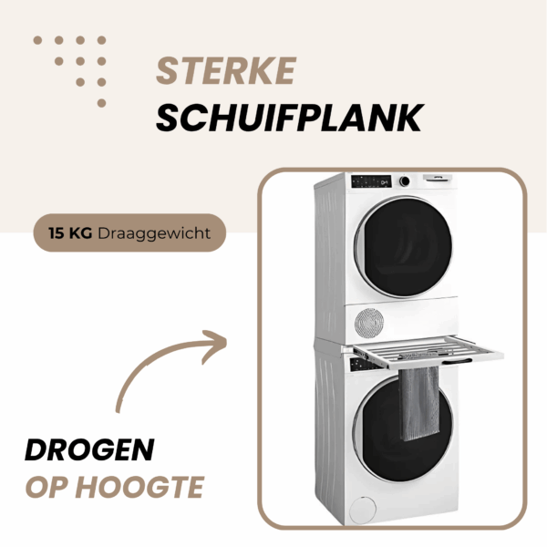 Sterk droogrek met uitschuifbare plank – drogen op hoogte met 15 kg draaggewicht