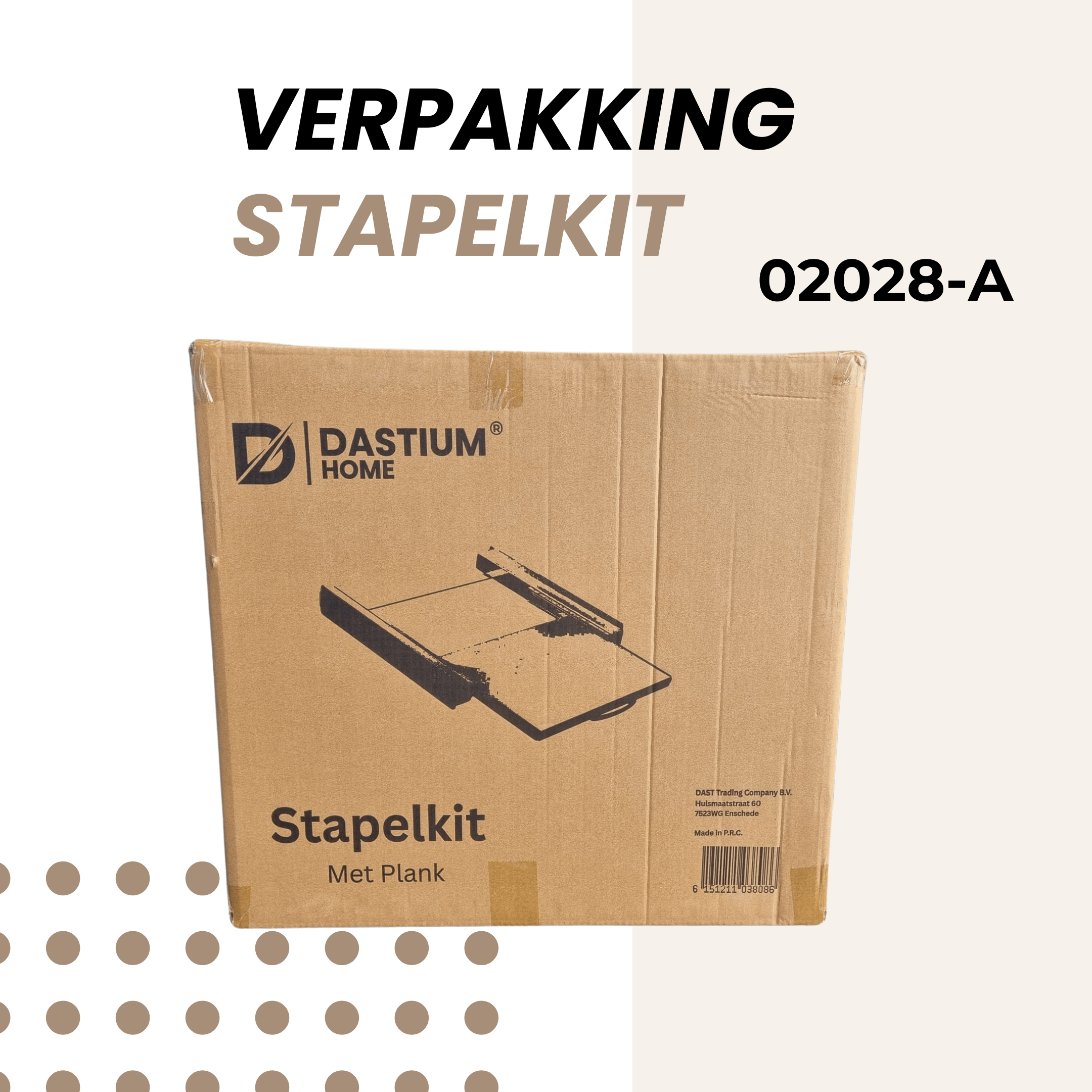 Verpakking van Dastium stapelkit met lade – model 02028-A voor veilige verzending