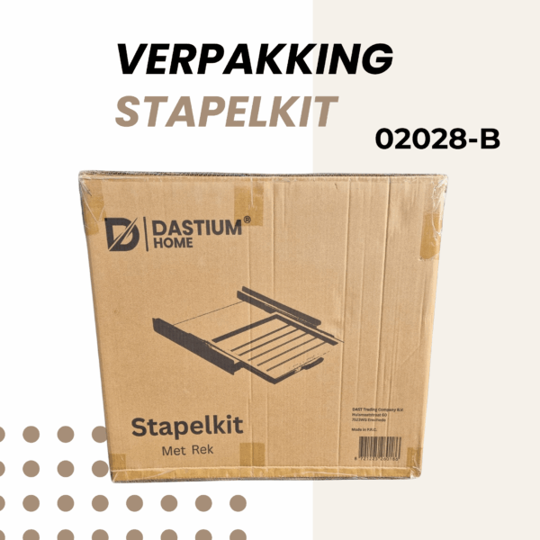 Verpakking van droogrek-stapelkit model 02028-B met lade en bevestigingsmaterialen