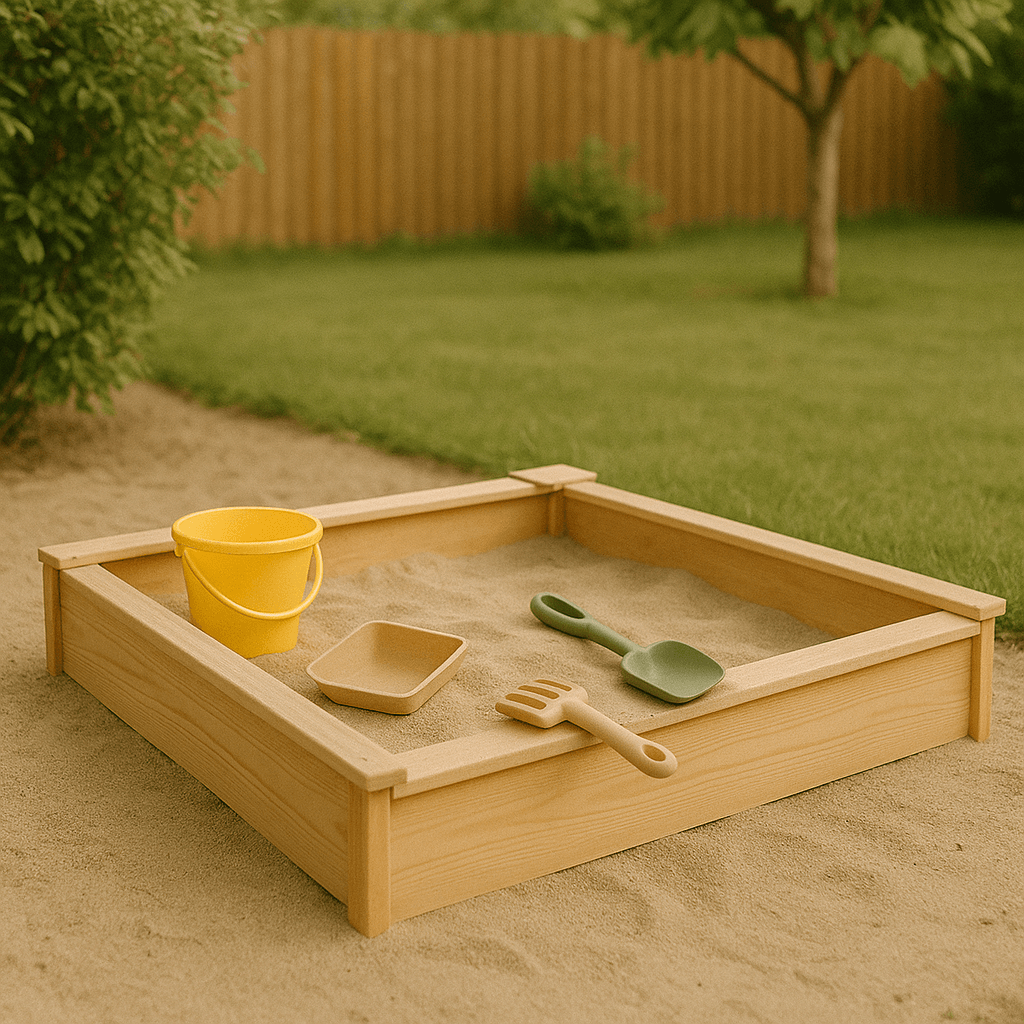 Houten zandbak voor kinderen met accessoires voor buitenspelen