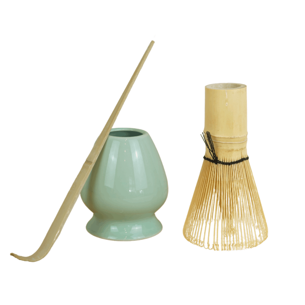 3-delige matcha set in groen keramiek met FSC bamboe accessoires – ideaal voor dagelijks theeritueel thuis