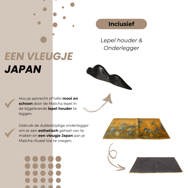 Lepelhouder en dubbelzijdige serveermat inbegrepen – breng een vleugje Japanse esthetiek in je theeritueel