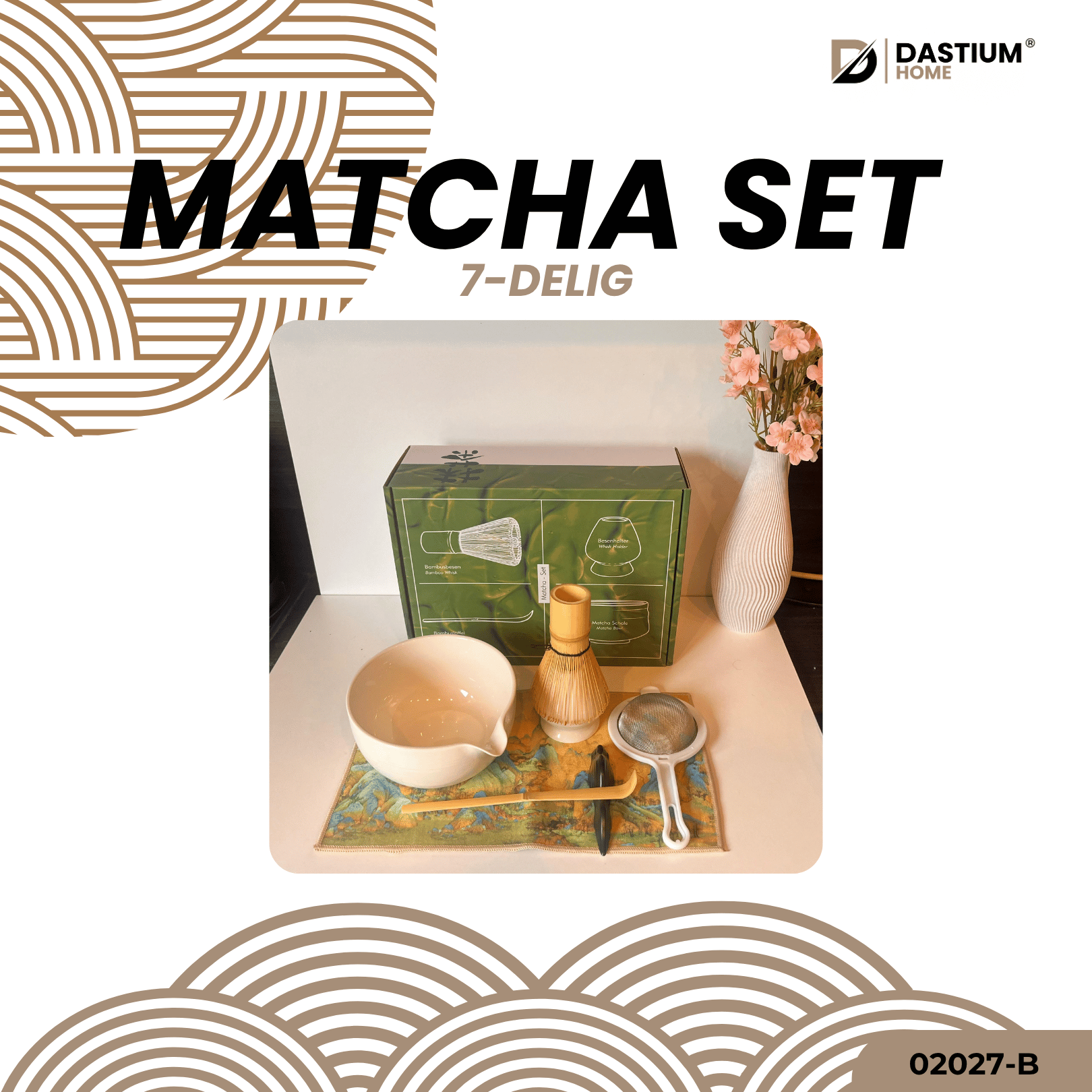Witte Matcha Set 7-delig – Traditionele Japanse Theeset met Kom, Klopper Klopper Houder & Lepel