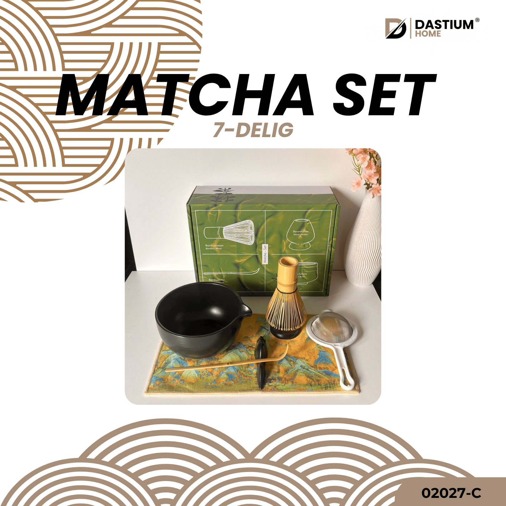 Zwarte Matcha Set 7-delig – Traditionele Japanse Theeset met Kom, Klopper Klopper Houder & Lepel