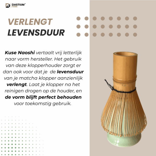 Verleng de levensduur van je matcha klopper met een groene keramische klopperhouder – traditioneel en functioneel