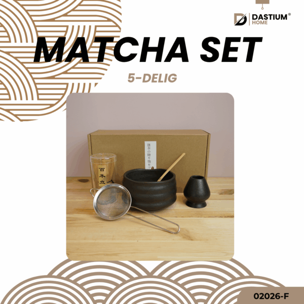 Matcha starterset 5-delig zwart aardewerk met accessoires en verpakking