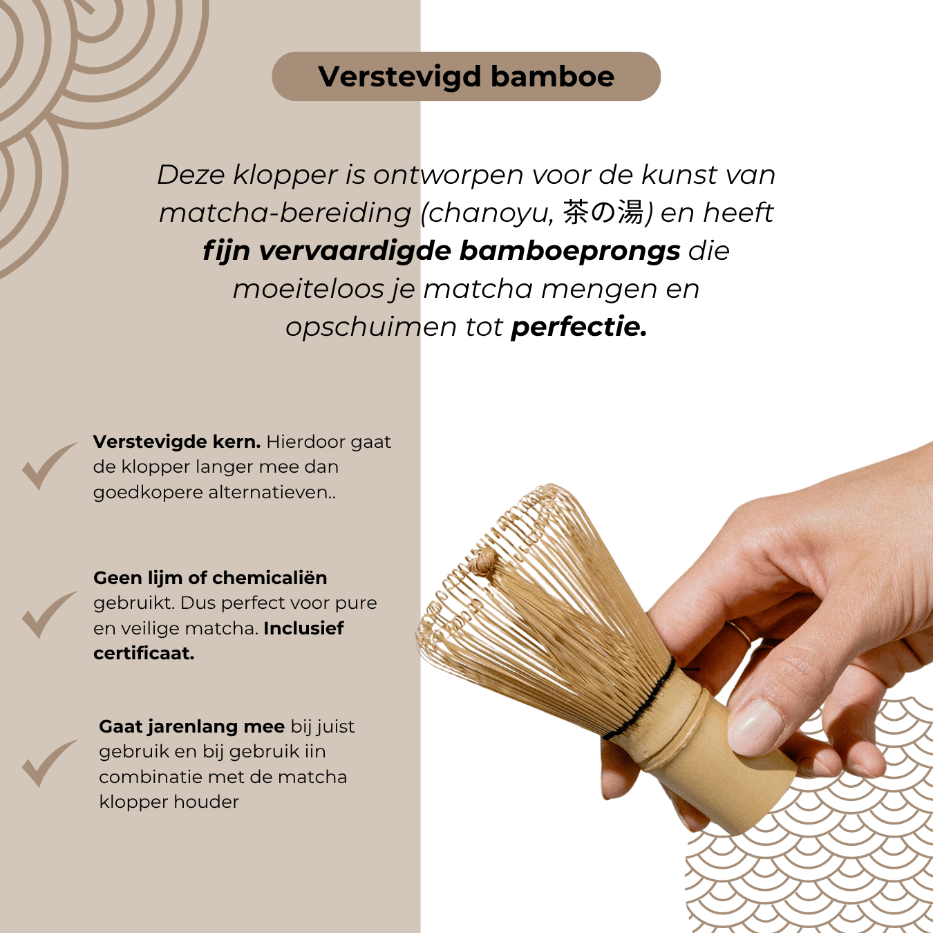 Versterkte bamboe chasen uitleg uit matcha set zwart aardewerk