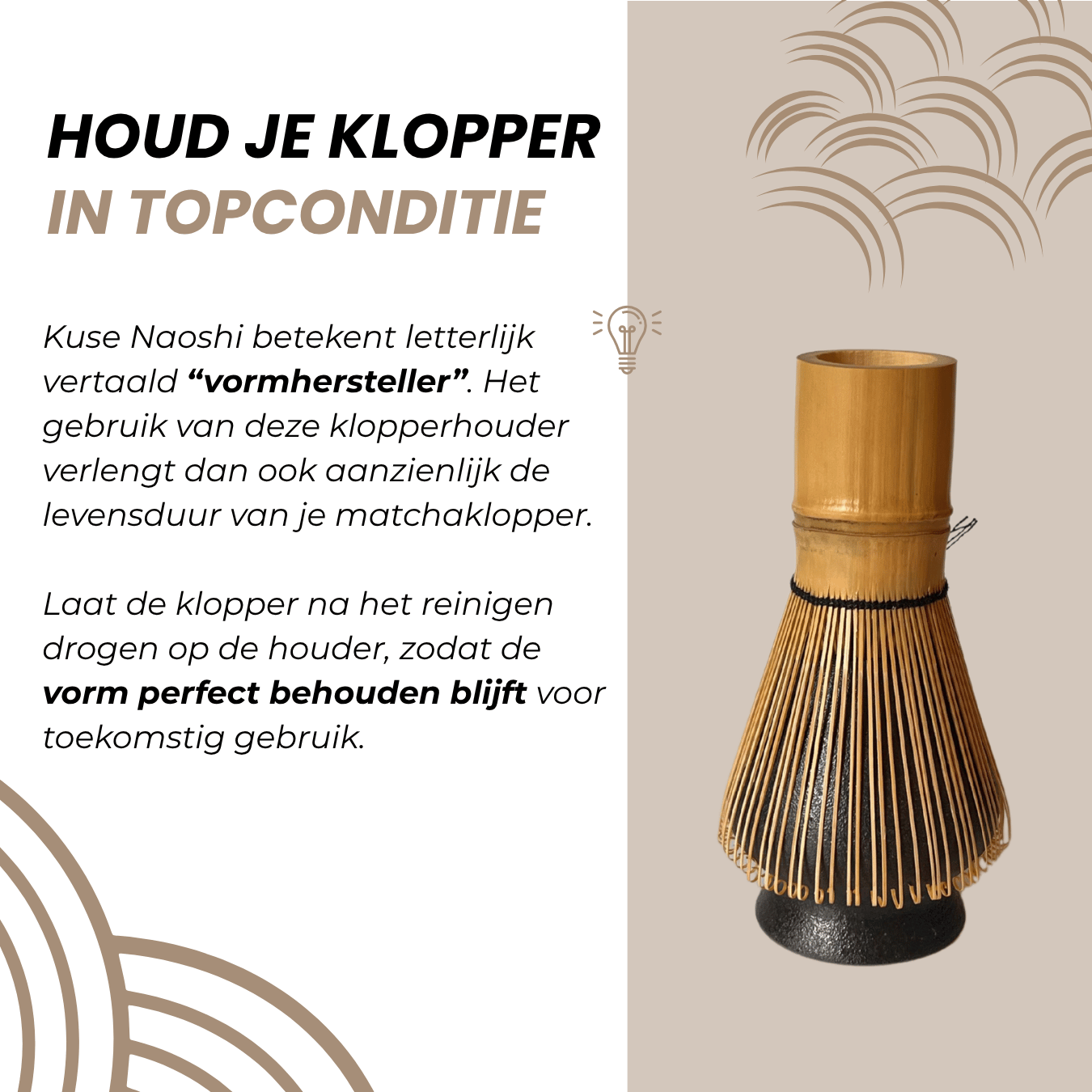 Onderhoudstips voor matcha klopper met zwarte aardewerk houder