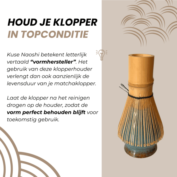 Chasen onderhouden – turquoise klopperhouder houdt je matcha klopper in topvorm