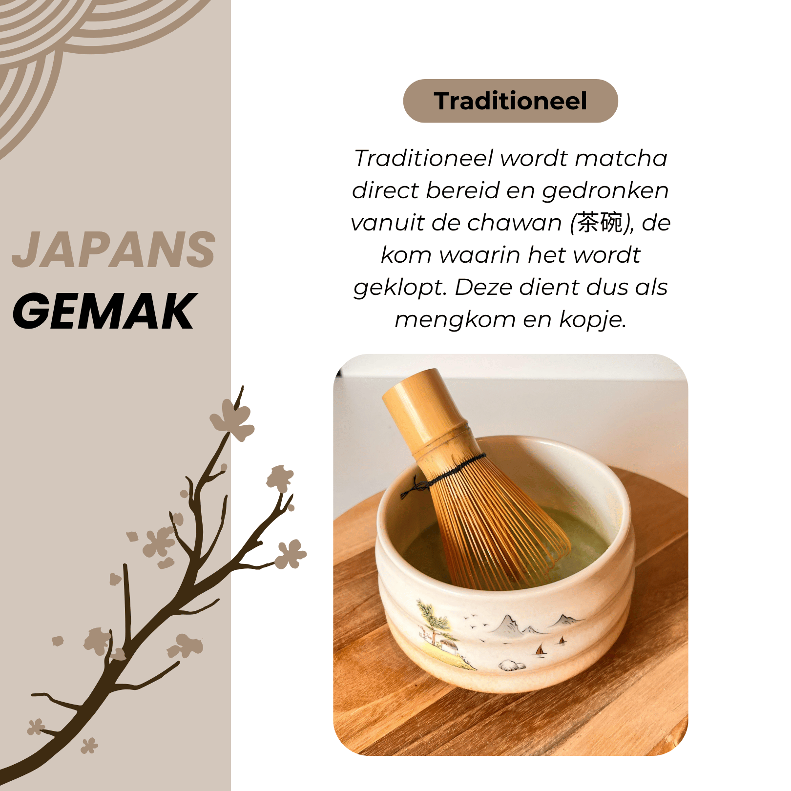 Japanse theeceremonie – wit matcha servies met kersenbloesemmotief voor rust en eenvoud