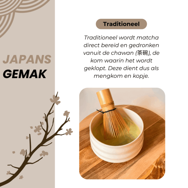 Traditioneel Japans Matcha kloppen met de witte set