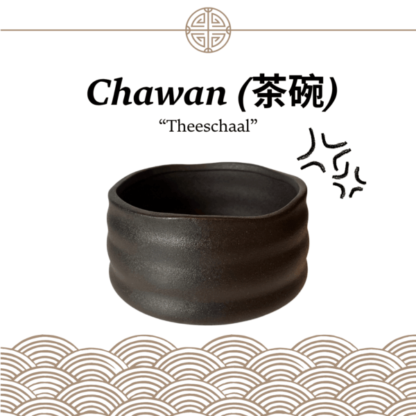 Zwarte aardewerk matcha kom Chawan met golvende structuur