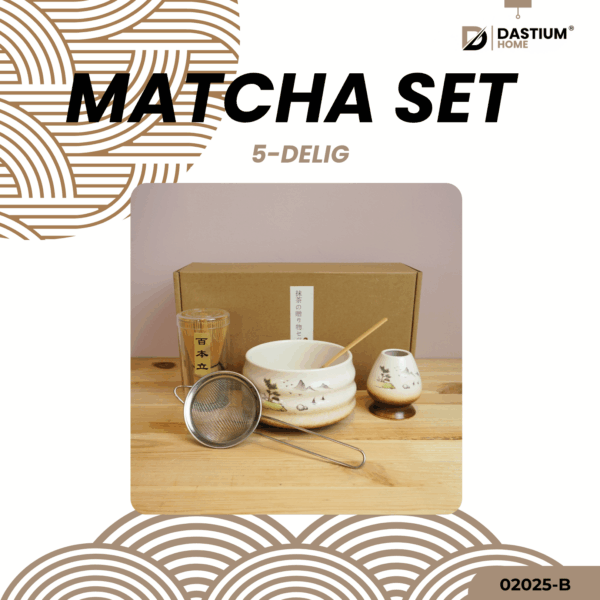 Matcha set wit met kersenbloesem – elegante 5-delige set met Japanse print