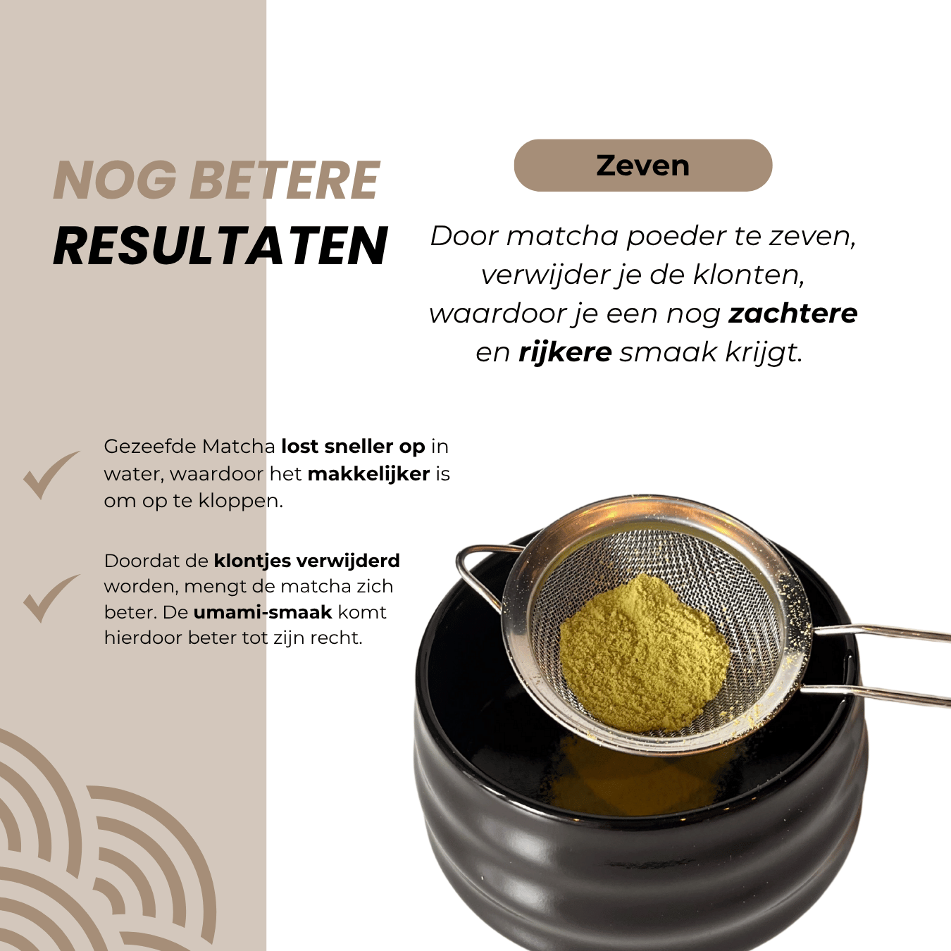 Zeven van matcha poeder met RVS zeef voor betere resultaten