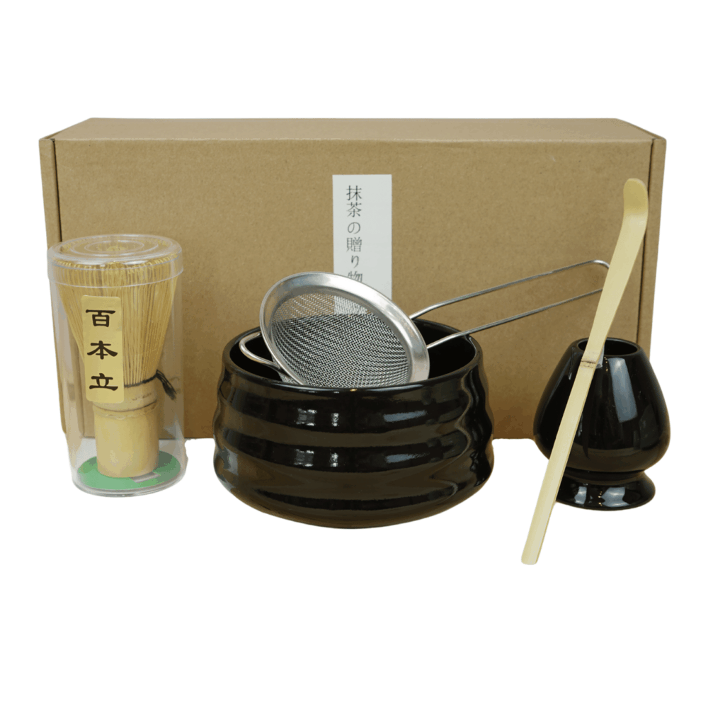 Zwarte matcha set compleet 5-delig met verpakking en accessoires