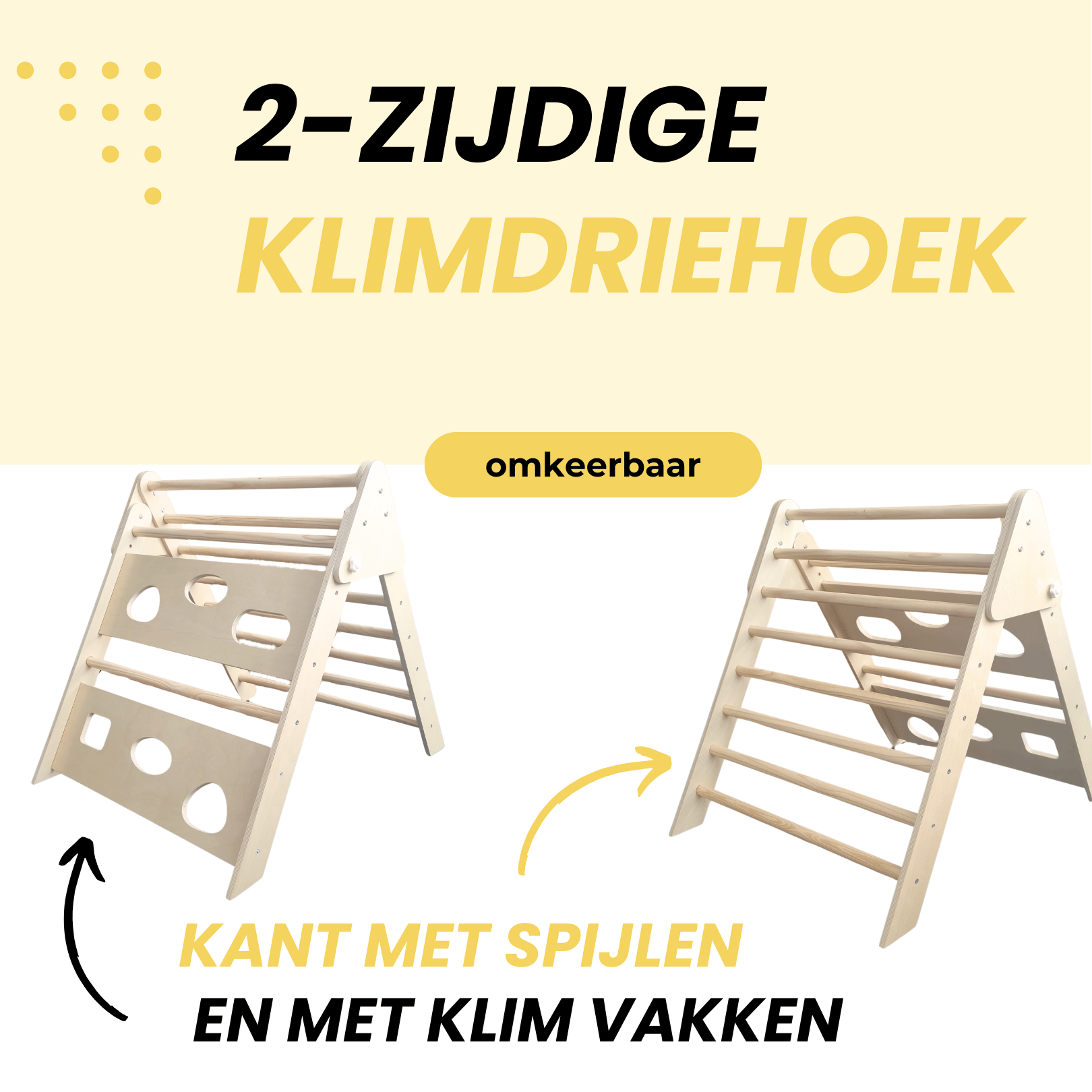 2-zijdige Pikler klimdriehoek naturel met spijlen en klimvakken voor kinderen