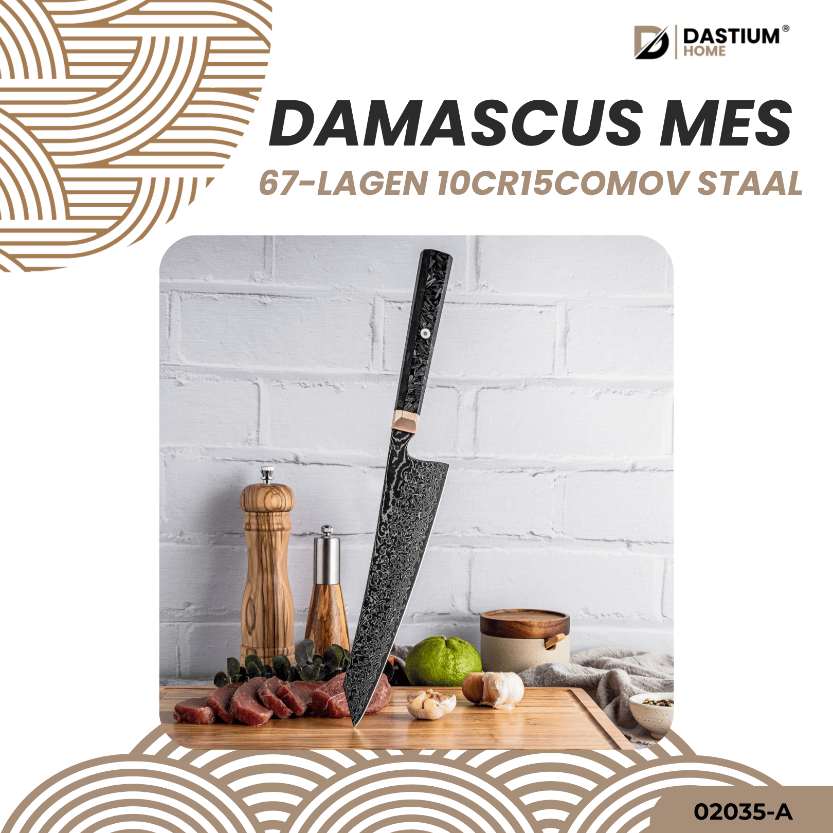 Dastium Home – 67-Laags Damascus Staal Koksmes Met Ergonomisch Forged Carbon Handvat – 21CM