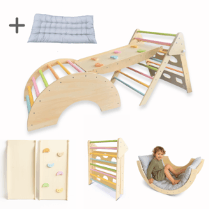 Complete Montessori klimrek set met klimboog, glijbaan en kussen