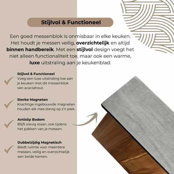 Dastium Home- Magnetisch Messenblok- Messenhouder - Messenmagneet - Acaciahout & RVS