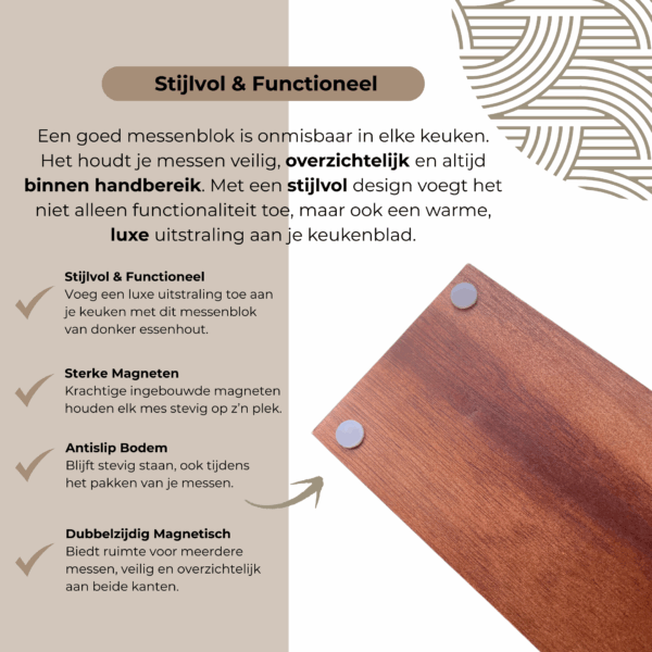 Dastium Home- Magnetisch Messenblok- Messenhouder - Messenmagneet - Essenhout