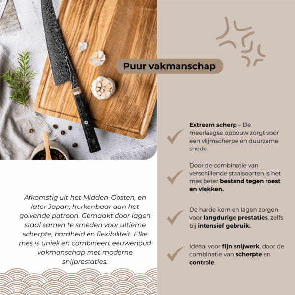 Toepassingsfoto van het Kiritsuke mes bij het voorbereiden van verse ingrediënten, ideaal voor fijn snijwerk en nauwkeurige bereidingen.