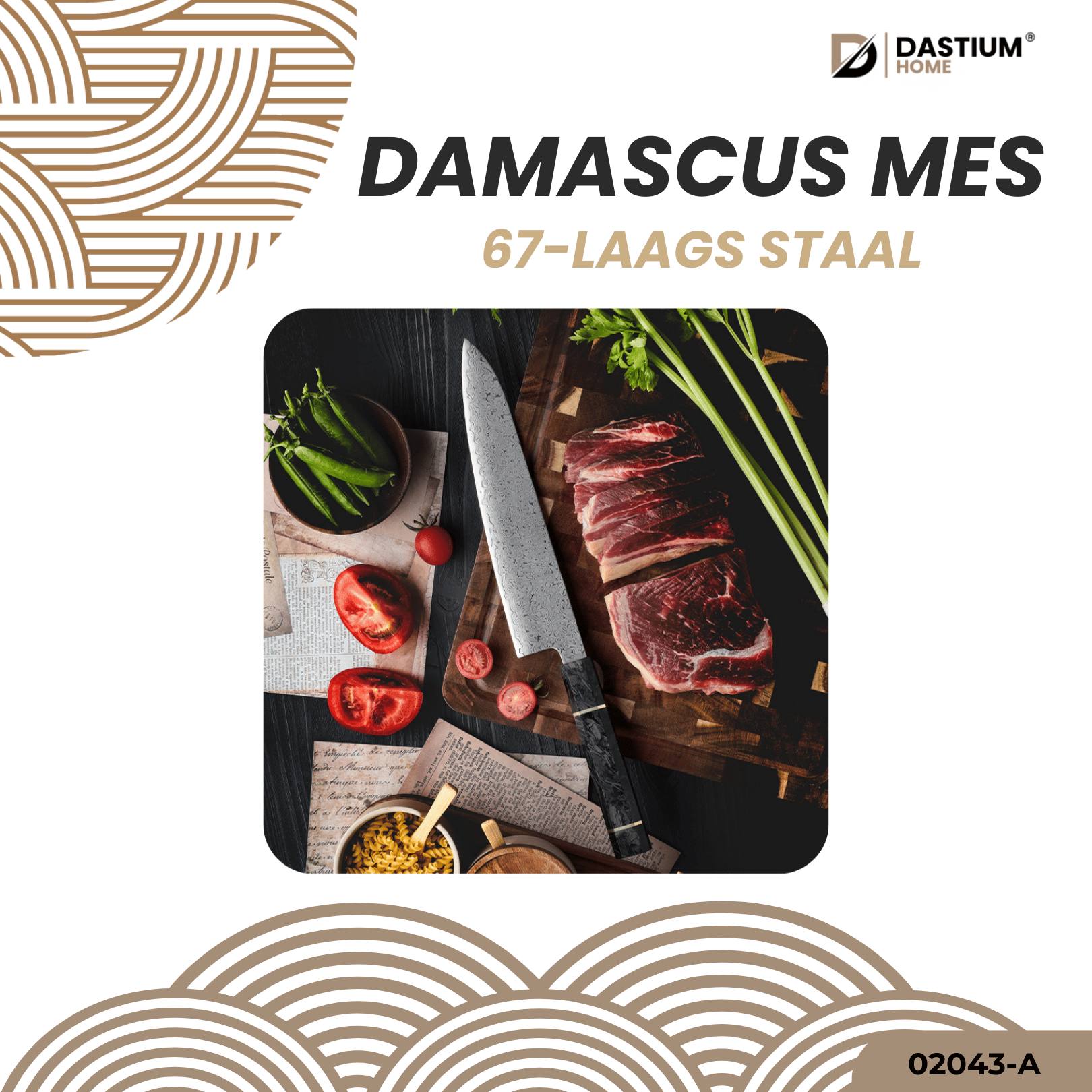 Dastium Home – 67-Laags Damascus Staal Koksmes Met Ergonomisch Forged Carbon Handvat – 23CM