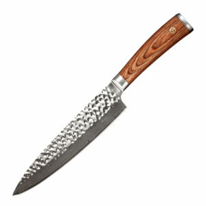 Dastium Home Damascus Koksmes 20CM met pakkahouten handvat en hamerpatroon lemmet