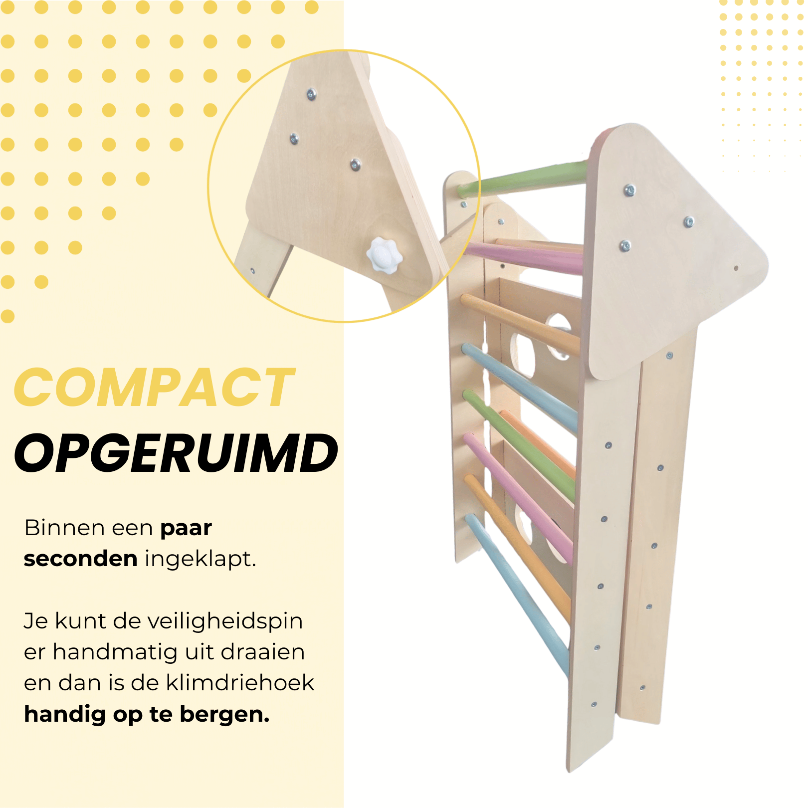 Compact opvouwbaar Montessori klimrek met klimboog en glijbaan