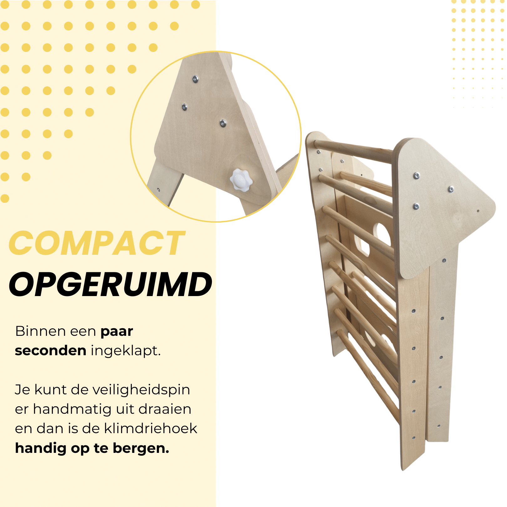 Compact opvouwbaar Montessori klimrek naturel hout voor binnen en buiten