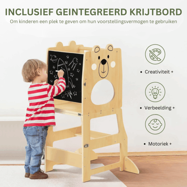 Leertoren met geïntegreerd krijtbord voor creatief spelen en leren
