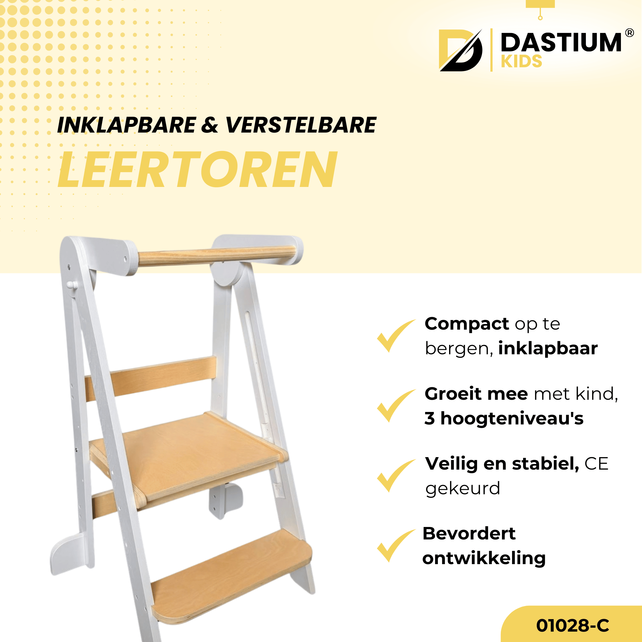 Dastium Kids Leertoren – Montessori Keukenhulp – Wit met Naturel Hout