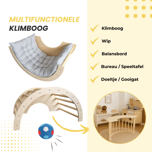 Multifunctionele klimboog naturel met wieg-, balans- en speeltoestelfunctie