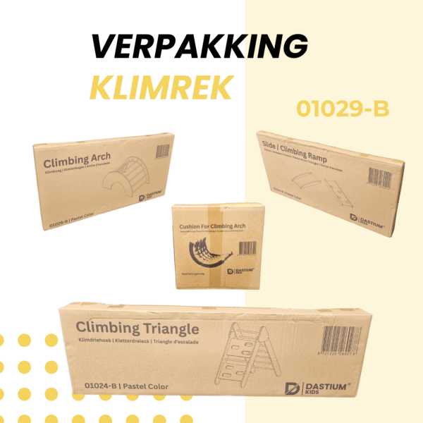 Verpakking Montessori klimrek pastelkleuren inclusief Pikler driehoek en accessoires