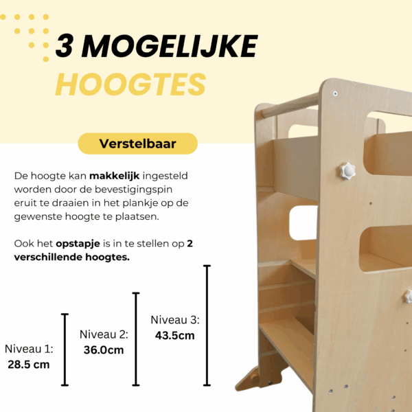 Houten Montessori leertoren met verstelbare hoogtes voor peuters en kinderen