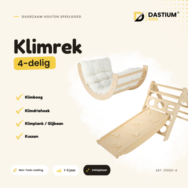 Dastium Kids Mini Klimrek - Montessori Klimrek - Houten Klimset - Naturelkleur