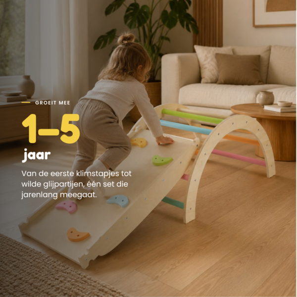 Dastium Kids Mini Klimrek - Montessori Klimrek - Houten Klimset - Pastel Kleuren